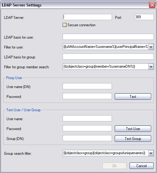 180 ko 사용자그룹페이지 Bosch Video Management System LDAP 서버설정 LDAP 서버 : LDAP 서버의이름을입력합니다. 포트 : LDAP 서버의포트번호를입력합니다 ( 기본비암호화 : 389, 암호화 : 636) 보안연결체크박스를선택하면암호화된데이터전송이활성화됩니다.