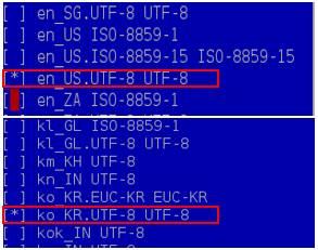 여기서 ko_kr.utf-8 UTF-8 을찾아서선택한다.