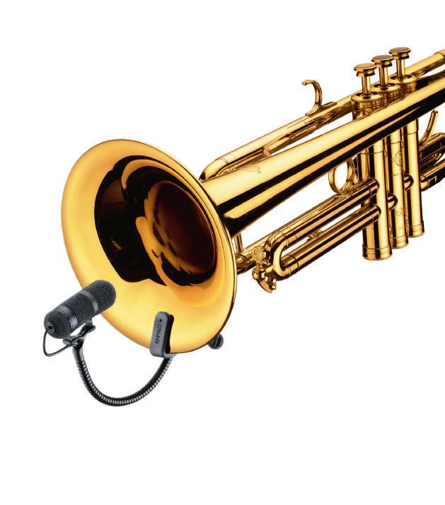 4099T Instrument Microphone for Brass d:vote Instrument Mics d:vote 4099T 마이크로폰은트럼펫, 트롬본그리고다른금관악기를위해개발되었고뮤트기를착용하고도사용이가능합니다. 초지향성패턴으로피드백에강하게대응하는동시에아주충분한음량을얻을수있으며찢어질듯높은음압에도악기의풍성한음향적범위를모두담을수있습니다.