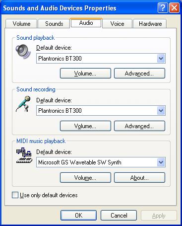 Windows XP 용 PC 오디오설정 ( 이화면으로가려면시작 > 제어판 > 사운드, 음성및오디오장치로이동 ) 기본설정 : 모든 PC 사운드및오디오는헤드셋으로재생합니다.
