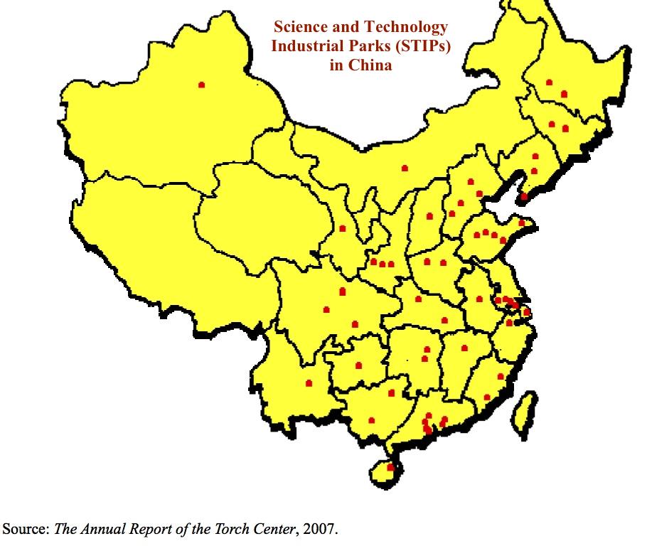 2016 중국 ICT트렌드및비즈니스현황 중국의지역발전전략과핵심클러스터 그림 6-1 중국의과학기술산업단지의위치개요 중국의 ICT 를성장하기위한중요한계획중의하나는지역기반으로산업단지 (Industrial Park) 를 만들어집중육성한다는것이다. STIP ( 과학기술산업단지 ) 는전국에걸쳐서형성이되어있으며이 지역의산업단지를보는것이중국진출을위한중요한정보가될것이다.