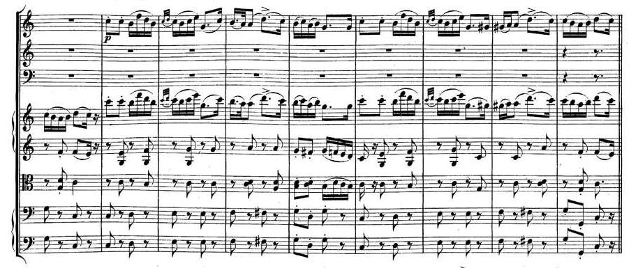 슈베르트의실내악곡에나타나는자기인용에관한연구 139 3변주에서는일종의음색전조가이루어지면서클라리넷이이제호른과한쌍이되어연주를하는데호른은바이올린처럼호른과대등한위치에서연주되는것이아니라대조적인목소리로등장한다. 3악장에서시작된음색의대조는 4악장에서첼로가선율을연주하면서더심화된다. 이러한음색의변화는 5변주에서나타날 c 단조로의조성의변화를암시한다고볼수있다.