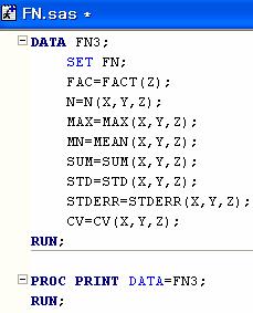 4 Chapter 4. SAS 함수 MAX(arguments) 최대값을구한다. V=max(x,x,x3,x4); 연속일때 V=max(of x-x4); 이형식은아래함수에도적용 V=max(a,b,c); V=max(,5,-,7); MIN(arguments) 변수관측치중최소값을구한다.