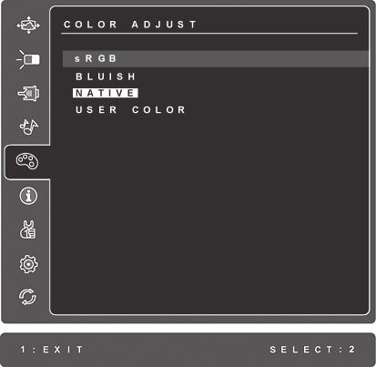제어 설명 Color Adjust ( 색상조절 ) 다음과같이여러가지색상조절모드를제공합니다. 기본설정색상온도와, 적색 (R), 녹색 (G), 청색 (B) 의개별조절이가능한 User Color ( 사용자정의 ) 옵션. 이제품의출고시기본설정은기본입니다. srgb- 는색관리용업계표준으로빠르게성장하고있으며많은최신응용프로그램에서지원됩니다.