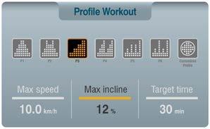 기본값으로시간은 30분, 최고속도는 10Km/h, 경사도는 0으로설정되어있으며사용자운동목적에따라운동시간, 최고속도, 최고경사도를변경할수있다. 1. Profile Workout 앱실행 2.