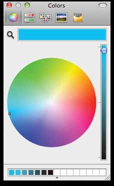 색상리스트 (Apple, Developer, Crayons, Web Safe) 중에서선택하거나사용자고유의색상리스트를작성합니다. 색조스펙트럼의색상과값을선택합니다. 크레용상자처럼표시되는 48개의색상중에서선택합니다. 2. 견본 ( 현재색상 ) 3. 슬라이더 4.