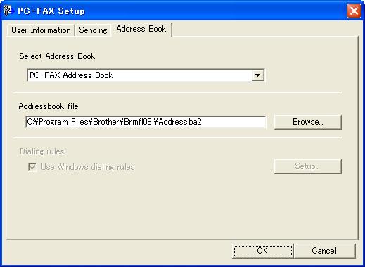 Brother PC-FAX 송신소프트웨어 (FAX-2940) 주소록 5 PC에 Outlook 또는 Outlook Express가설치된경우주소록선택드롭다운목록에서 PC-FAX 송신에사용할주소록을선택할수있습니다.