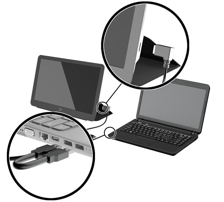 케이블의다른쪽끝에있는기본 USB 커넥터를컴퓨터의 3.0 USB 포트에삽입합니다.