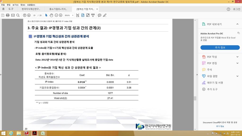 제2장 중소기업의 IP경쟁력 제 1절 중 소 기 업 의 I P 현황 중소기업의 IP경쟁력 중소기업의 IP경쟁력 은 중소기업이 고품질 IP 기반 우수 제품을 통해 경제 적 이윤을 창출하는 동력임 - 글로벌 수출역량을 높여 지속가능한 성장 발판을 마련할 수 있는 양질의 IP를 확보하고, 확보한 IP를 권리로서 보호하고, 활용할 수 있는 능력 - 투입된