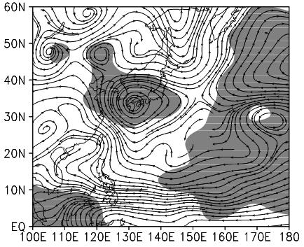 제주의여름철기온이 25 이상인날수의장기변화분석 35 (a) 850 hpa Fig. 4. Distribution of western North Pacific subtropical high (WNPSH) in 1994 2013 (solid line) and 1974 1993 (dashed line).