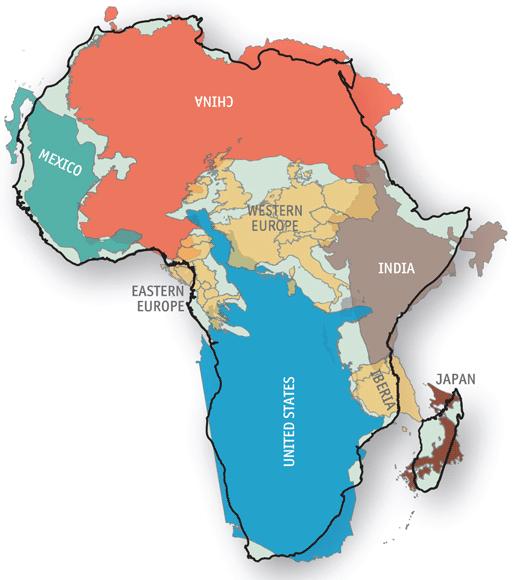 사하라이남아프리카는 49 개국가로구성된파편화된시장 경제규모, 언어, 부존자원수준도천차만별 아프리카실제크기 아프리카국가별경제규모 ( 세계순위 ) GDP 1 인당 GDP( 명목 ) SOURCE : The Economist 1. 나이지리아 $4151억 (26위) 2. 남아공 $2804억 (40위) 3. 알제리 $1683억 (52위) 4.