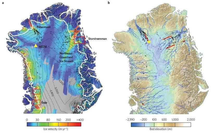 이미동남극에이와같은과정으로거대얼음기저층이형성되어있으며, 북동쪽그린란드에도마찬가지로다시얼은얼음기저층존재하여빙상의빠른이동에영향을주는것을컬럼비아대학교지구연구소연구진이밝혔다.