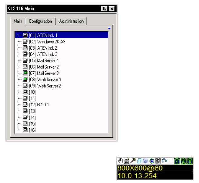 윈도우클라이언트 OSD KL9108 / KL9116 로스위치한후메인페이지와함께 OSD 화면이나타나고윈도우클라이언트 컨트롤패널이나타납니다.