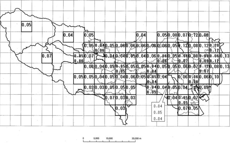 부도 2 각측정점의공간방사선량측정 ( 지상 1m) 자료 : 일본건강안전연구센터 (http://www.