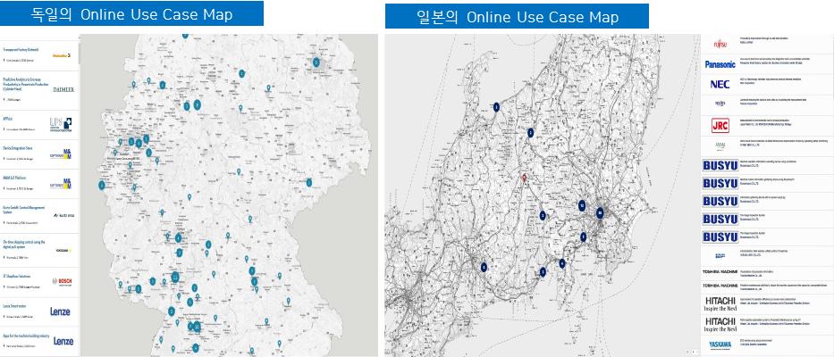 Industry 4.0 분야, 그중에서도산업사이버보안과국제표준화분야에서협력하기로합의하였다. 214) 앞에서언급한 Online Use Case Map 공유란독일, 프랑스, 일본의 Industrie 4.0 관련산관학기구가각자작성한온라인지도 ( 그림 5-11 참고 ) 를서로공유하는것이다.