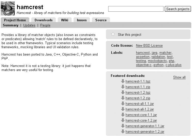 Hamcrest Project 사이트, http://code.google.com/p/hamcrest/ Hamcrest 라이브러리는기본적으로 assertequals 대신에 assertthat 이라는구문사용을권장한다. 공학적인느낌을주는딱딱한 assertequals 보다는 assertthat 이좀더문맥적인흐름을만들어준다고여기기때문이다.