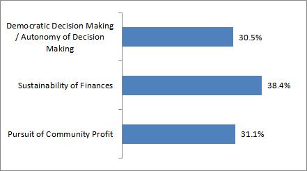 Sustainability of Finances Pursuit of Community Profit 사회적기업투자의사결정에있어서 1차기준의상대적중요도는안전성 25.8%, 사회적목적에의부합성 25.7%, 수익성 17.5%, 성장성 17.1%, 조직적합성이 13.9% 로나타났다. 3.