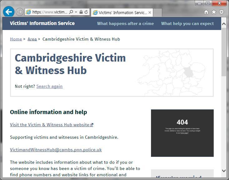 출처 : https://www.victimsinformationservice.org.uk/area/cambridgeshire-victim-wit ness-hub/ 2018년부터사건진행상황에대한정보제공기능을수행하는 TrackMyCrime을피해자정보서비스로통합할계획에있다.