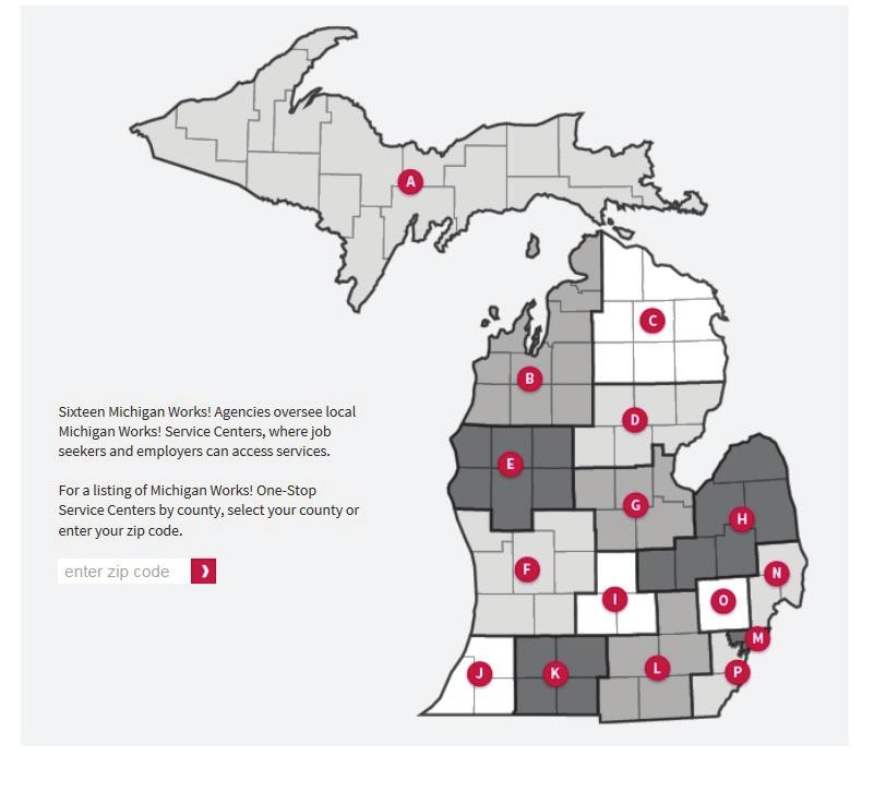 제 6 장공공부조제도의집행체계 201 그림 6-12 광역구직센터 (Michigan Works! Center) 의위치현황 자료 : http://www.michiganworks.org/about-michigan-works/one-stop-service-centers 15.10.