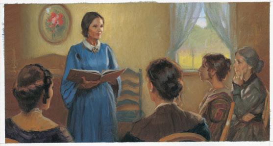 엘리자알스노우자매가상호부조회자매들을가르쳤다. 자매들을가르치시기바랍니다. 7 라고부탁했다. 스노우자매는 1880년이될때까지제2대본부상호부조회회장으로성별되지않았지만, 그녀가받은임무는주님께서에머에게주신 나의영이네게주는바에따라경전을해설하며교회회원을권면할지니라. 8 라는책임과다르지않았다. 영회장이직접교회여성들에게권고를하기도했다.