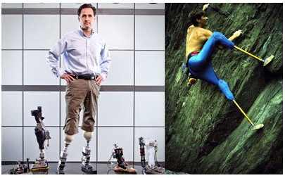 B. 다리를잃은교수가산악지형에적합한의족을개발하여 등산에성공하였다는기사입니다. 미국 MIT 미디어랩에서생체공학을가르치는휴허 (Hugh Herr) 교수. 그는두다리가절단된장애인이다.