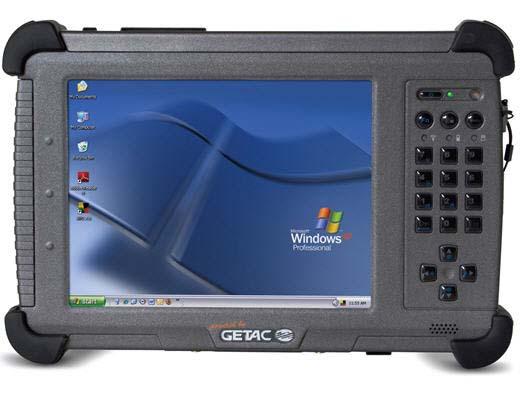 제 6 장임야측량장비성능고도화 체제로기존의프로그램을수정없이사용할수있는장점이있다. < 그림 6-6> 타블렛 PC(Getac E100) 시제품으로사용된타블렛 PC는 Getac 사의 E100 모델로 8.4인치 TFT 모니터와 3G, Wifi, Bluetooth 등과같은통신모듈을탑재하고있다.