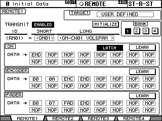 (User Defined Remote Layer) 219 ENCODER: (Encoder) MIDI ( 16 ) (parameter). [SEL] Channel strip,. 00 FF, (Encoder). ENC, (Encoder) 0-127 (Encoder). END. NOP. LEARN: MIDI ENCODER DATA [] (Learn).