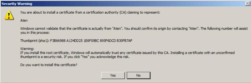 인증서설치하기 인증서를설치하기위해, 다음을실행하세요 : 1. Security Alert 다이얼로그박스에서, View Certificate 을클릭합니다. Certificate Information 다이얼로그박스가나타납니다.