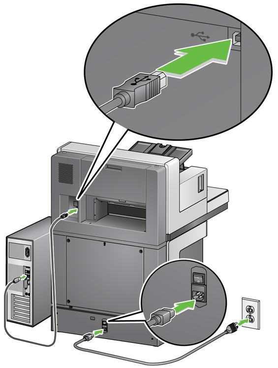 전원코드및 USB 케이블연결 : i5850/ i5850s 스캐너 i5850/i5850s 스캐너의전원을연결하려면아래의이미지를참조하여올바르게절차를진행합니다. 전원콘센트가스캐너로부터 1.52m(5 피트 ) 이내에있고쉽게접근할수있는지확인합니다. 1. 스캐너와함께포장되어제공된전원코드중현지의환경에적합한 AC 전원코드를선택합니다.