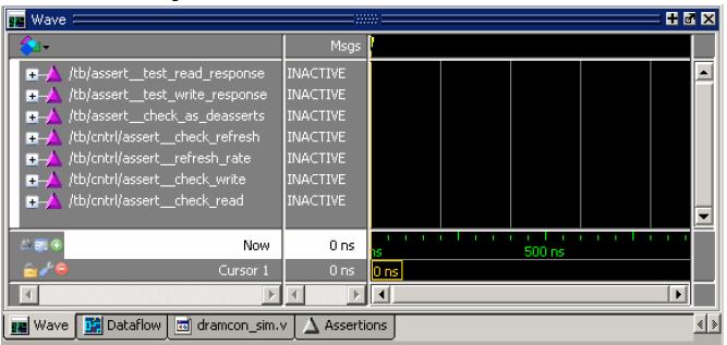 assertion action -cond fail -exec break -r * assertion pass -log on -r * 5. 모든 Assertion signal 을 Wave Window 에추가. A. Assertion Window 에있는모든 assertions 를선택합니다.