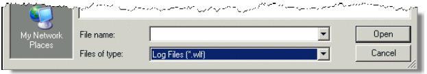 Figure 18-8. Displaying Log Files in the Open Dialog Box C. Dataset 인 gold.wlf 를선택하여 Open 을클릭합니다. D. Tools>Waveform Compare>Reload 를선택합니다.