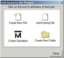 Figure 4-2. Adding New Items to a Project 이창을통해유저분은 Project 에해당하는작업을할수있습니다.