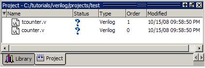 을통해서확인할수있습니다. Figure 4-4. Newly Added Project Files Display a? for Status Changing Compile Order (VHDL) Verilog Design 을진행하시는경우이단계를스킵하셔도됩니다.