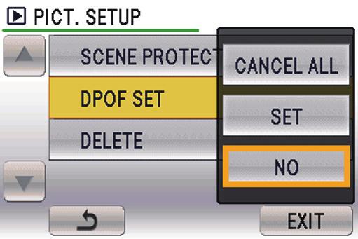 DPOF 설정 ( 사진 ) SD 메모리카드에는인쇄할사진및인쇄매수와같은정보 (DPOF 데이터 ) 가쓰여있습니다. 사진섬네일화면이나타나면 MENU 버튼을누릅니다. 설정메뉴 PICT.