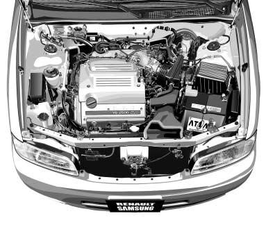 엔진룸구성도 V6 엔진 ( 자동변속기장착모델 ) 1 7 3 5 6 10 9 냉각수보조탱크 라디에이터캡 엔진오일주입구캡