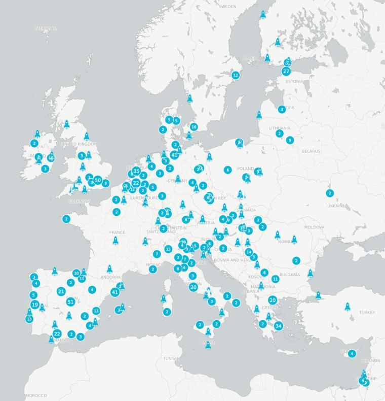 EU FIWARE 사례 (2) 2014 년부터는 EU 차원에서 8 천만유로규모의중소기업및스타트업지원프로젝트를진행 프랑스, 독일, 이탈리아, 네덜란드, 스페인등유럽주요국가의중소기업들을비롯하여, 우크라이나, 터키, 불가리아, 사이프러스등동유럽국가의중소기업들도 FIWARE 프로젝트에참여 참여중소기업현황 ( 약 1000 개기업 ) Source: