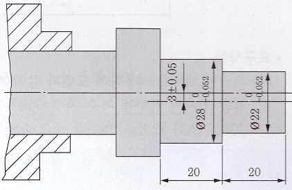 ( 마 ) 편심부분 Ø28를길이 20mm로, Ø22를길이 20mm가되도록공차치수에맞게절삭한다. ( 바 ) 일반모따기를한다. [ 그림 2-2-5] 편심가공 (6) 검사및마무리작업한다. (7) 정리정돈한다.