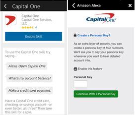 < 그림 4> Capital One 과 Satander 의가상비서서비스이용화면 자료 : cnet.net [ Alexa 앱에서 Capital One 계좌를등록 ] [ 모바일뱅킹에서텍스트또는음성으로 카드이용내역을조회 ] 3. 소셜로봇 (social robot) 가.