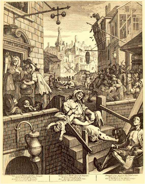 부터만들어졌다. 1700년대에들어영국에서서는 Gin의음주량이엄청나게증가하였다. 음주량의증가가영국인구의감소까지이어지자영국왕실은 Gin의사용을규제하기시작하였고, 이사용규제는폭동으로까지연결되었다. 영국의화가 William Hogarth(1697-1764) 가그린목판화에당시의상황이자세히담겨져있다 ( 그림 1). < 그림 1.
