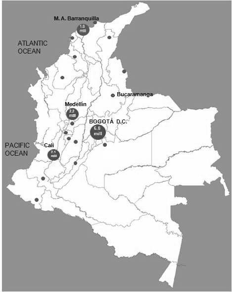 1부-제2장콜롬비아의국가현황 2) 주요환경개선프로젝트동향 현콜롬비아의주요환경개선프로젝트는 Bogota시의 Canoas 폐수처리장신설과 Salitre 폐 수처리장증설공사, Medellin시의 Bello 폐수처리장신설, Cali시의 Cañxaveralejo 폐수처리장 의확장, 그리고 Bucaramanga Dam 건설프로젝트등이환경오염개선과국민보건위생을 위하여