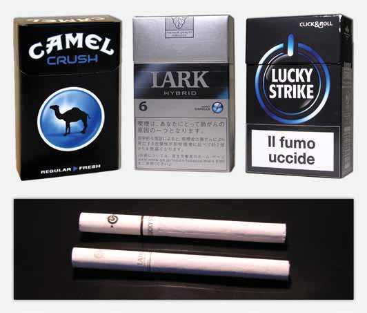 2. 필터안에멘톨캡슐이들어있는담배 필터안에멘톨캡슐이들어간담배는 2007년일본에서처음출시되었다. 그이후로, Philip Morris (PM) 에서판매하는 "Marlboro" 나 "Lark" 뿐만아니라 British American Tobacco (BAT) 에서판매하는 "Kool" 이나 "Kent" 같은캡슐포함브랜드들이일본에서많이판매되었다.