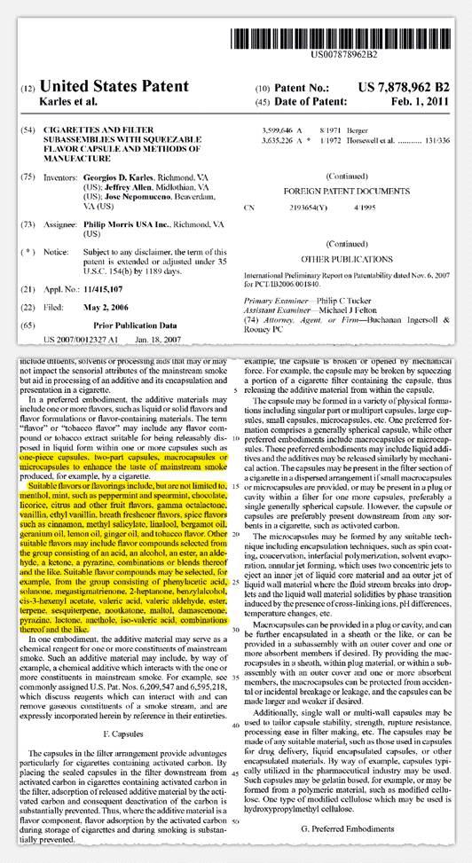 Fig. 2.10 US 특허 No. 7878962 발췌 (Karles et al., Philip Morris) 39.