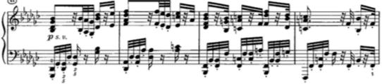 G b 음이길게울린후그주변을맴돌다가마침내 E b 음에이르는이네마디악구가그후에도여러형태로나타난다. 왼손은넓은아르페지오로화성을채워준다.