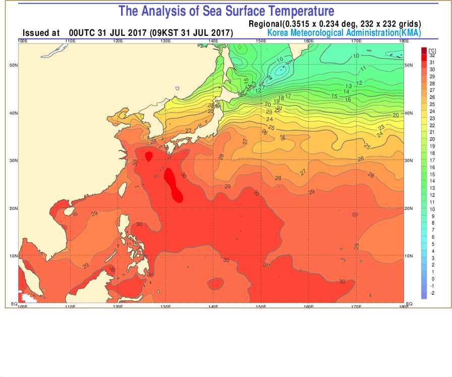 7 월 31 일 21 시중심기압 935hPa, 중심최대풍속
