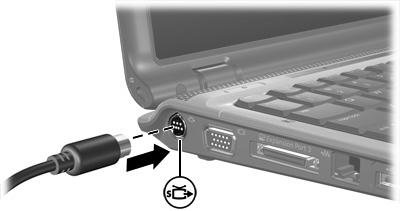 S- 비디오출력잭사용 7 핀 S- 비디오출력잭은 TV, VCR, 캠코더, OHP 또는비디오캡처카드와같은 S- 비디오장치 ( 선택사양 ) 를컴퓨터에연결합니다. 이컴퓨터에서는 S- 비디오출력잭에한대의 S- 비디오장치만연결해도, 컴퓨터디스플레이와다른지원되는외장디스플레이에서동시에영상을볼수있습니다.