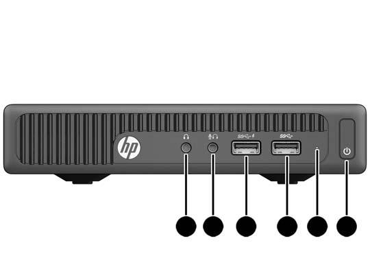 전면패널구성요소 (EliteDesk 705) 참고 : 사용중인컴퓨터모델은이섹션의그림과약간다를수있습니다. 1 헤드폰연결단자 4 USB 3.0 포트 2 마이크커넥터 5 HDD 작동 LED 3 USB 3.0 포트 - 충전용 6 이중상태전원버튼 참고 : USB 3.