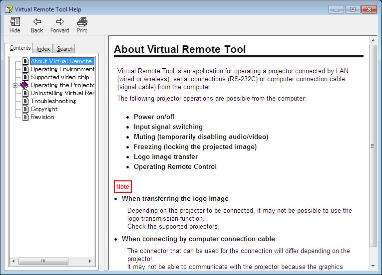 이실행중일때작업표시줄에서 Virtual Remote Tool 아이콘을클릭합니다. 팝업메뉴가표시됩니다. 2. Help 를클릭합니다.