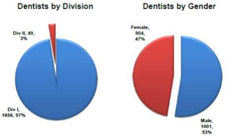 [ 그림 17] Dentists by Division or Gender 일반치과의중전임의사로등록한사람은 82%