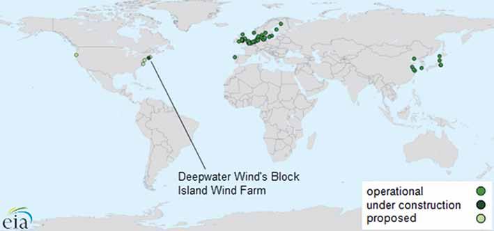 시점에서는 EU 권역의누적해상풍력설비용량이총 23.5GW 에이를것으로보인다. 균등화발전단가의주요저감요소는대형풍력발전기의설치와단지의대형화및공급망 (Supply Chain) 구축등을통해저감한다는계획이며, 현재유럽지역에설치된해상풍력발전단지풍력발전기의평균정격발전용량은 4.2MW, 평균수심 27.1m, 그리고해안으로부터의평균이격거리는 43.3km 이다.