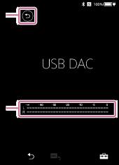 USB-DAC 화면 플레이어를 USB-DAC 장치로사용할수있습니다. 이기능을사용하여컴퓨터에서음악을들을수있습니다. USB-DAC 기능으로전환하려면라이브러리화면에서을누릅니다. 1. 버튼버튼을눌러음악재생기능으로다시전환합니다. 2. 신호표시등표시등은재생되는음악콘텐츠의오디오신호수준을반영합니다.